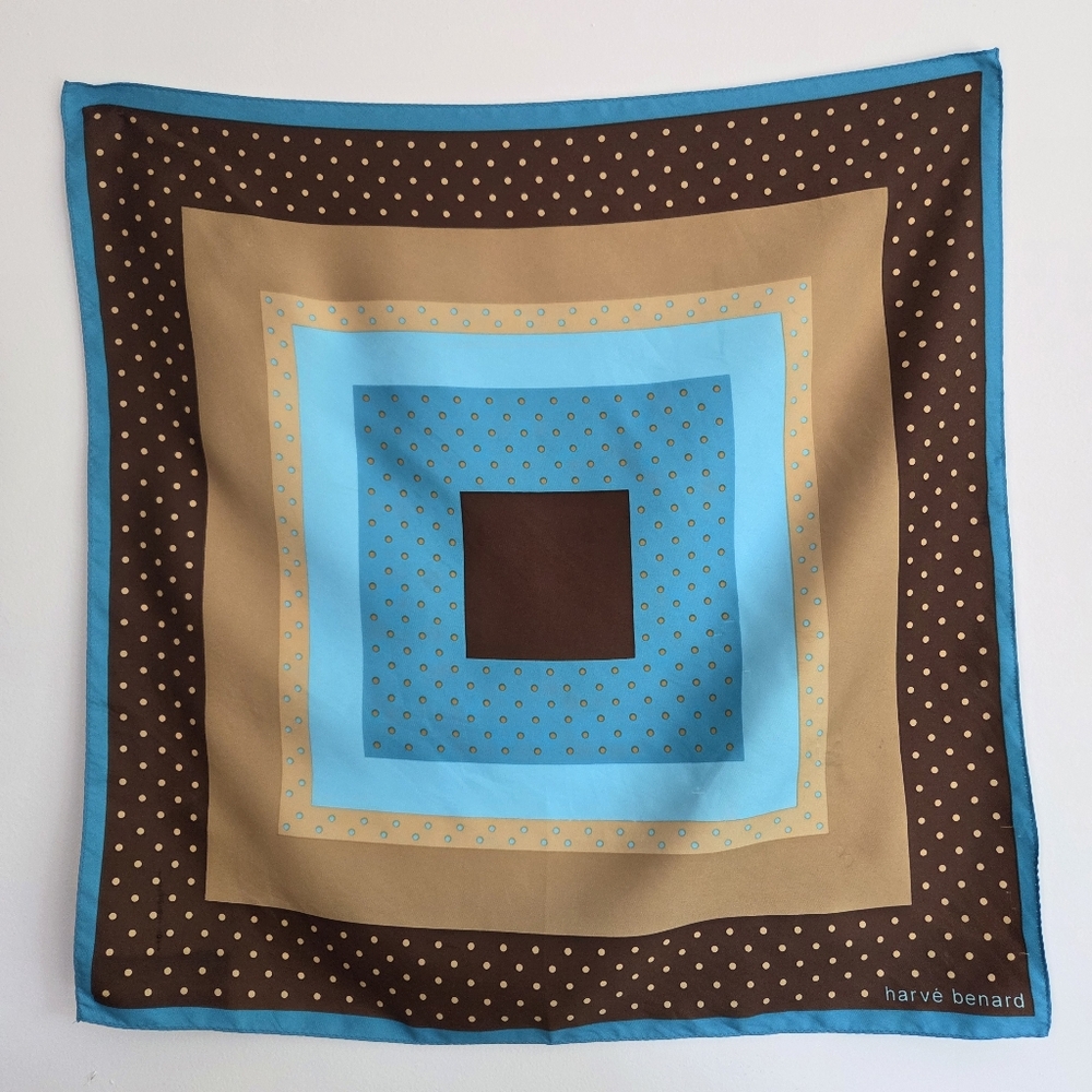 Marie Elanard Brown and Blue Polka Dot Scarf